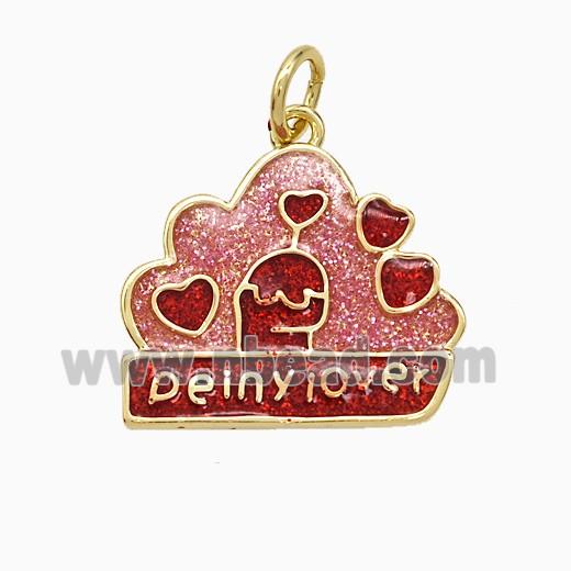 Copper Heart Pendant Red Painted Deinylover Gold Plated