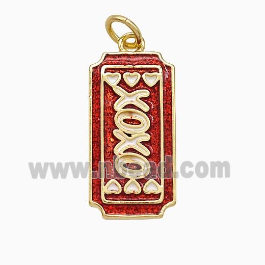 Copper XOXO Pendant Red Painted Gold Plated