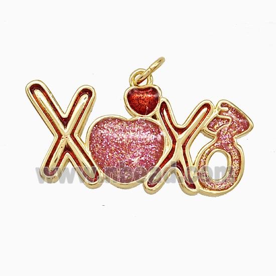 Copper XOXO Pendant Red Painted Gold Plated