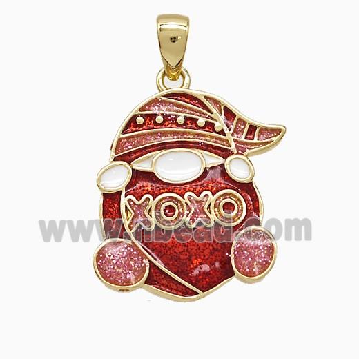 Santa Claus Charms Copper Pendant XOXO Red Painted Gold Plated