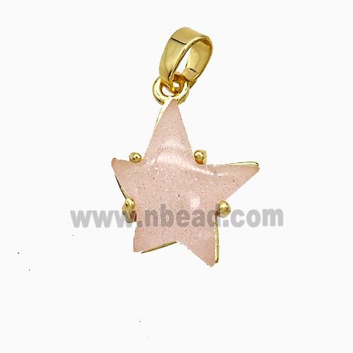 Pink Resin Star Pendant Copper Gold Plated