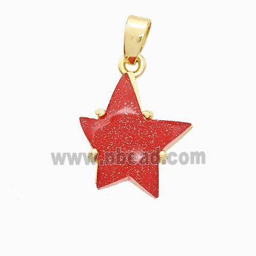 Red Resin Star Pendant Copper Gold Plated