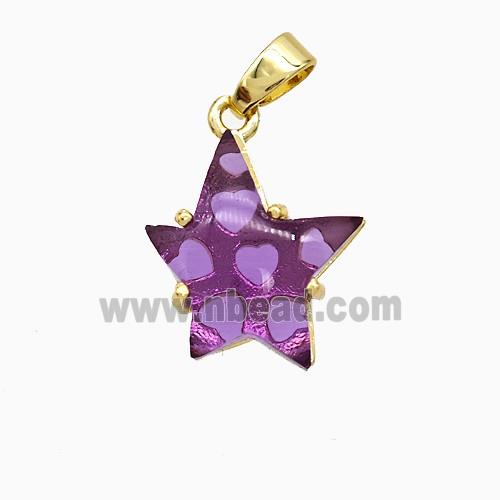 Purple Resin Star Pendant Copper Gold Plated Mixed