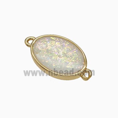 White Fire Opal Oval Connector Copper Gold Plated