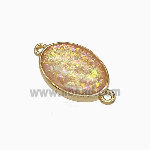 Pink Fire Opal Oval Connector Copper Gold Plated