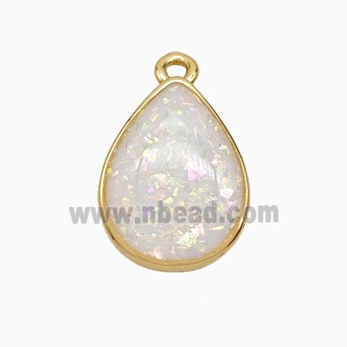 White Fire Opal Teardrop Pendant Copper Gold Plated