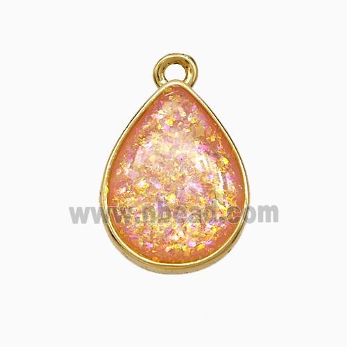 Pink Fire Opal Teardrop Pendant Copper Gold Plated
