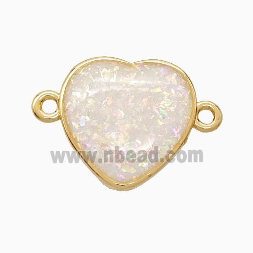 White Fire Opal Heart Connector Copper Gold Plated