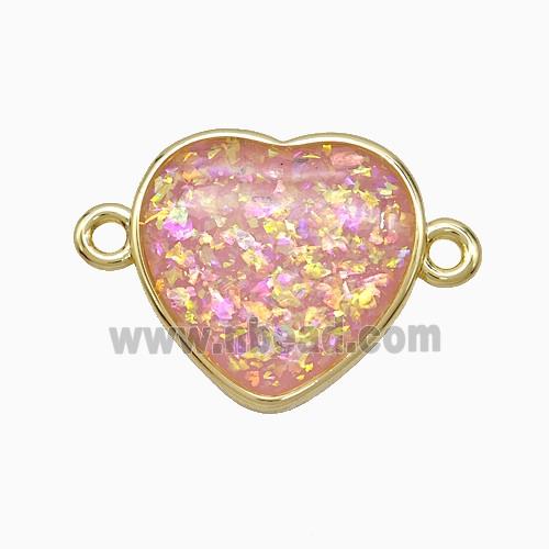 Pink Fire Opal Heart Connector Copper Gold Plated