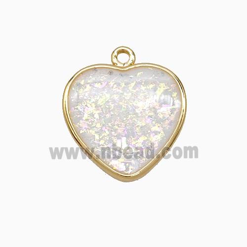 White Fire Opal Heart Pendant Copper Gold Plated