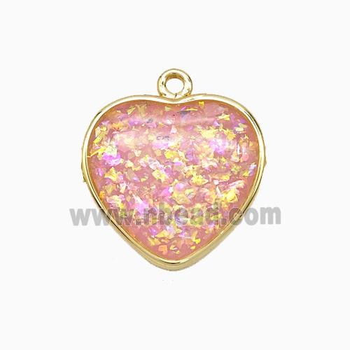 Pink Fire Opal Heart Pendant Copper Gold Plated