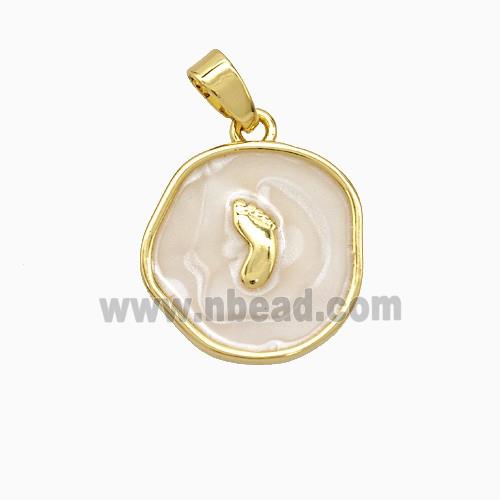 Copper Footprint Pendant White Painted Circle Gold Plated