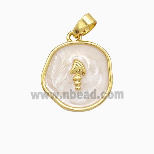 Copper Axe Charms Pendant White Painted Circle Gold Plated