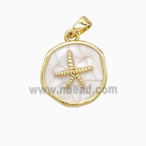 Copper Starfish Pendant White Painted Circle Gold Plated