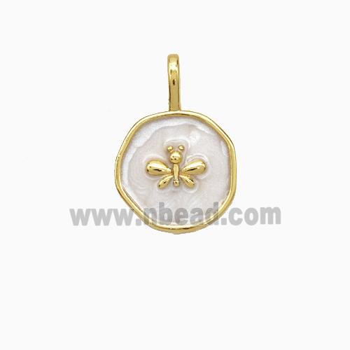 Copper Butterfly Pendant White Painted Circle Gold Plated