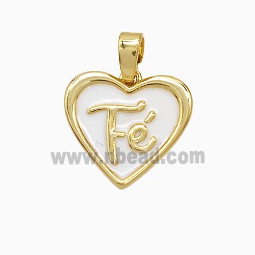 Copper Fe Heart Pendant White Enamel Gold Plated