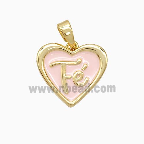 Copper Fe Heart Pendant Pink Enamel Gold Plated