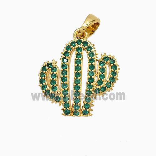 Copper Cactus Pendant Pave Zirconia Gold Plated