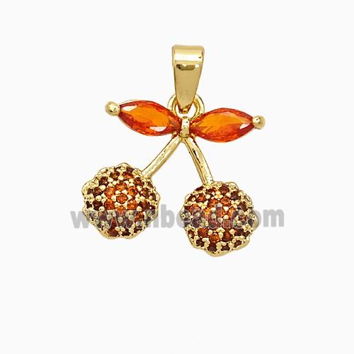 Copper Cherry Pendant Pave Zirconia Gold Plated