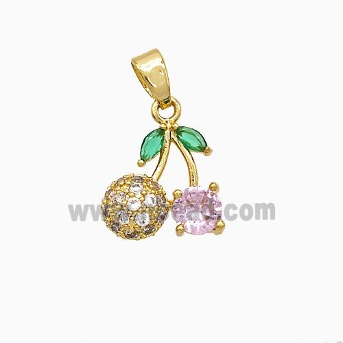 Copper Cherry Pendant Pave Zirconia Gold Plated