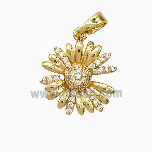 Copper Sunflower Pendant Pave Zirconia Gold Plated