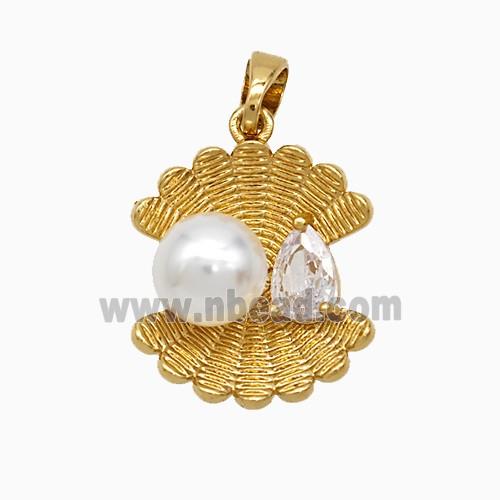 Copper Scallop Shell Pendant Pave Pearlized Resin Gold Plated