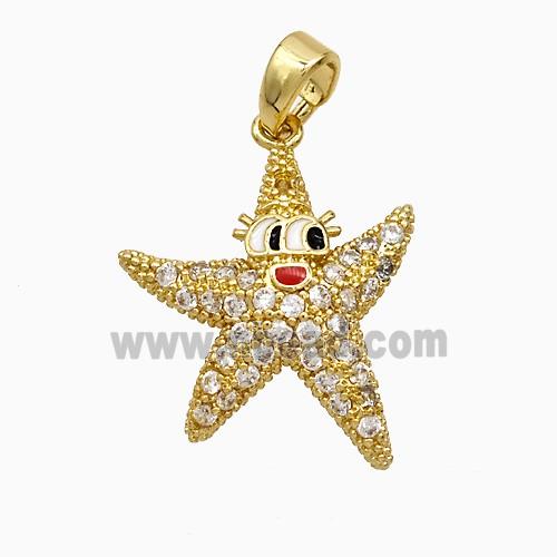 Copper Starfish Pendant Micropave Zirconia Gold Plated