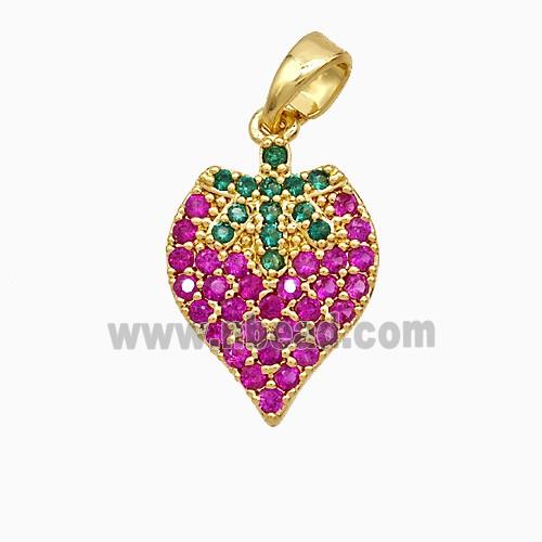 Copper Strawberry Pendant Micropave Zirconia Gold Plated