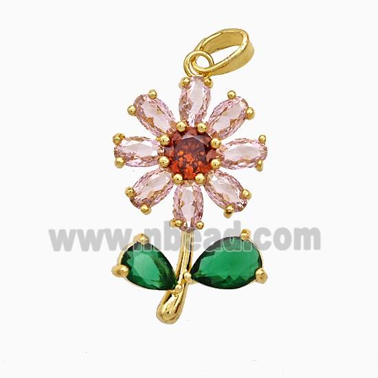 Copper Flower Pendant Pave Crystal Glass Gold Plated