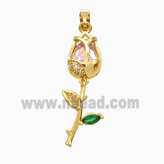 Copper Flower Pendant Pave Zirconia Gold Plated