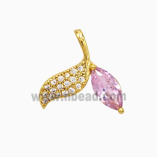 Copper Shark-Tail Pendant Pave Zirconia Crystal Glass Gold Plated