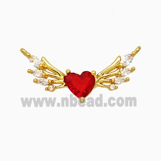 Copper Angel Wings Heart Pendant Pave Zirconia Crystal Glass Gold Plated