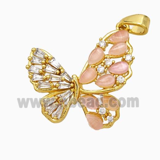 Copper Butterfly Pendant Pave Zirconia Catseye Gold Plated