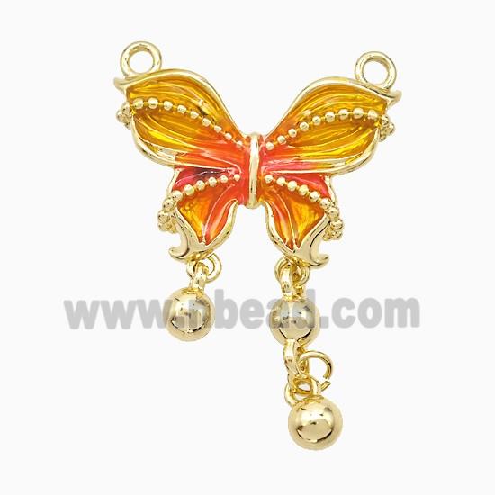 Copper Butterfly Pendant Orange Painted 2loops Gold Plated