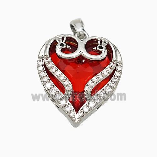 Copper Heart Pendant Pave Zirconia Crystal Glass Platinum Plated