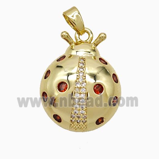 Copper Ladybug Pendant Pave Zirconia Gold Plated