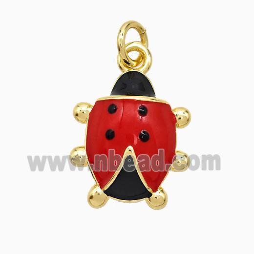 Copper Ladybug Pendant Red Enamel Gold Plated