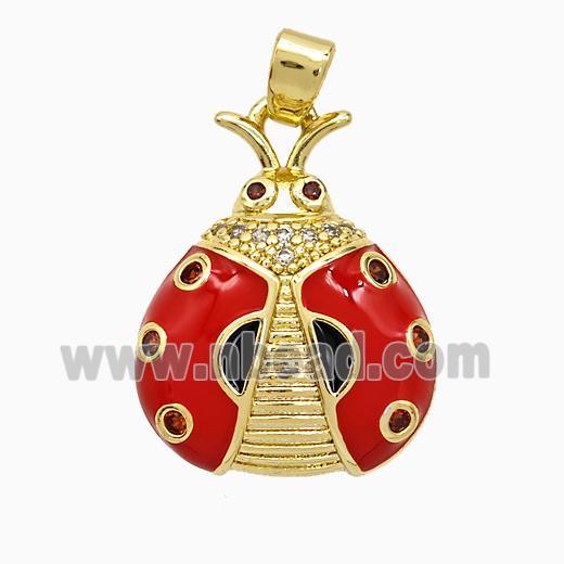 Copper Ladybug Pendant Red Enamel Gold Plated