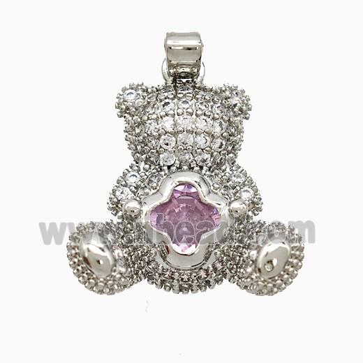 Copper Bear Pendant Pave Zirconia Crystal Glass Platinum Plated