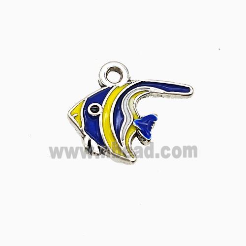 Copper Fish Pendant Blue Yellow Enamel Platinum Plated
