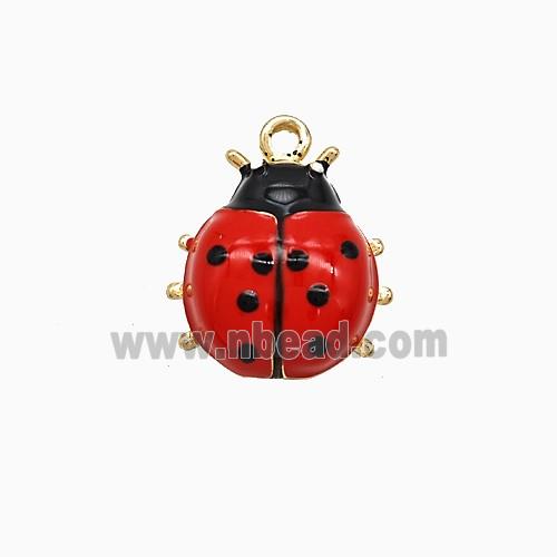 Copper Ladybug Pendant Red Enamel Gold Plated