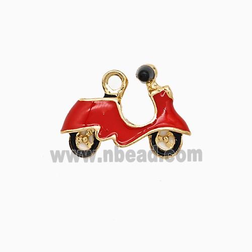 Motorcycle Charms Copper Pendant Red Enamel Gold Plated