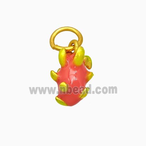 Copper Pitaya Pendant Red Enamel Gold Plated