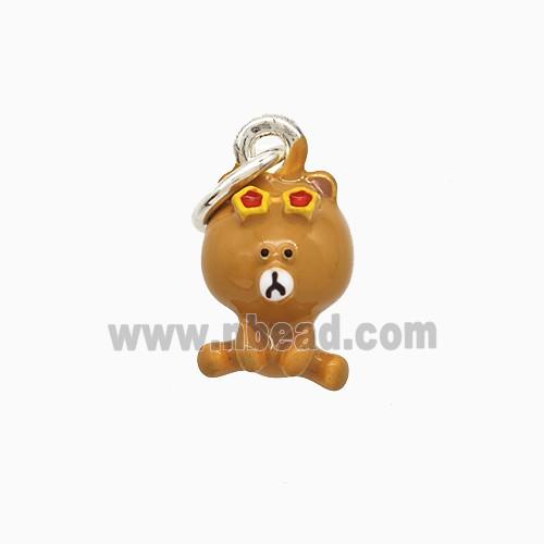 Copper Bear Pendant Brown Enamel Platinum Plated