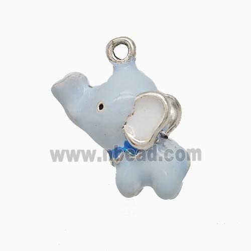 Copper Elephant Pendant Lt.blue Enamel Platinum Plated
