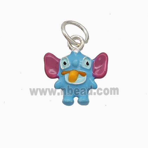 Copper Elephant Pendant Multicolor Enamel Platinum Plated