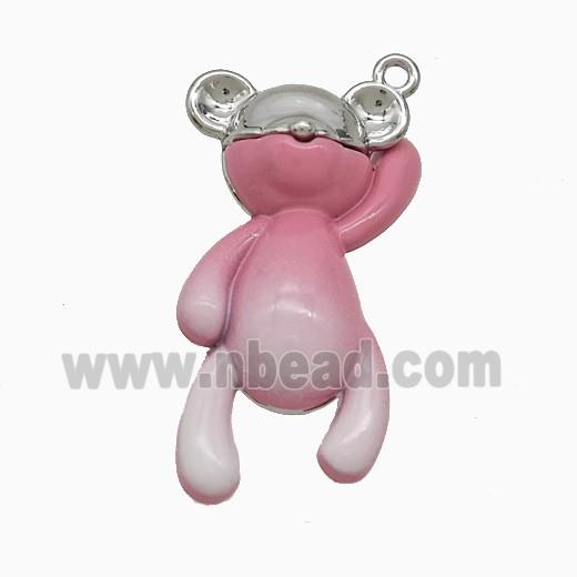 Copper Bear Pendant Pink Enamel Platinum Plated