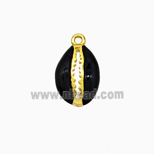 Copper Scallop Pendant Black Enamel Gold Plated