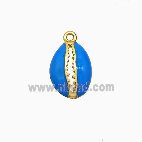 Copper Scallop Pendant Blue Enamel Gold Plated