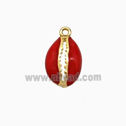 Copper Scallop Pendant Red Enamel Gold Plated